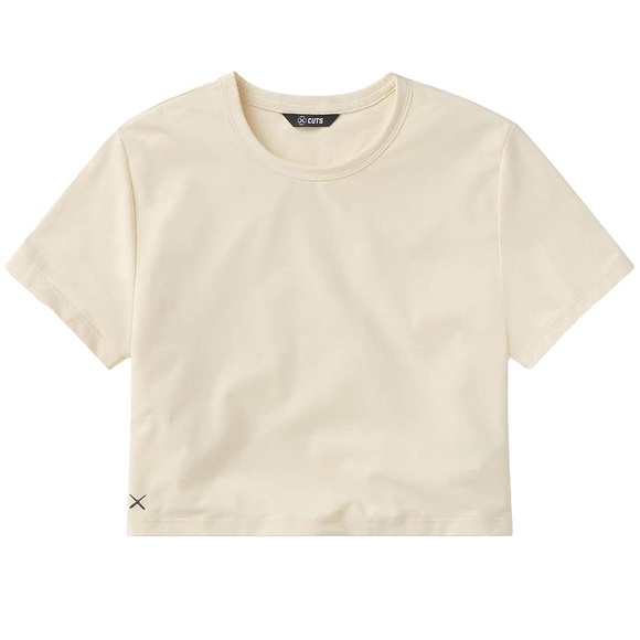 CUTS Almost Friday Crewneck Cropped Athletic Cream Short Sleeve Tee - Picture 1 of 8